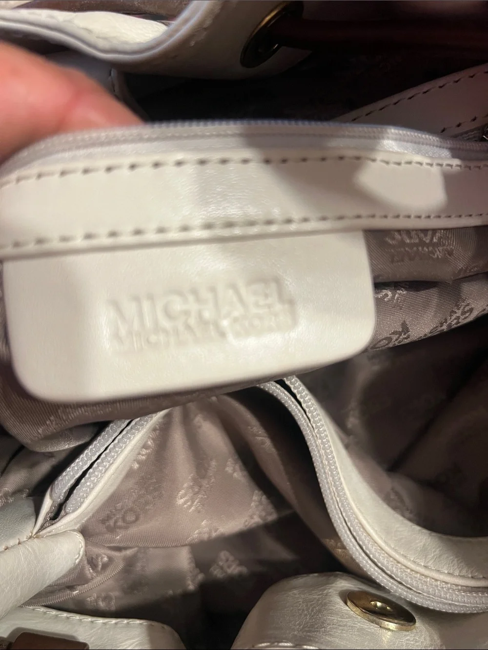 Michael Kors Cream and Brown Leather Shoulder Bag